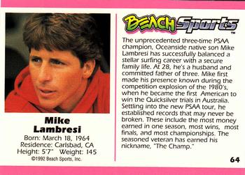 1992 Beach Sports #64 Mike Lambresi Back